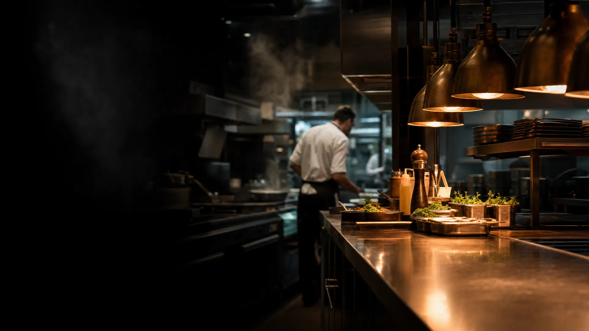 Professional kitchen using hands-free HACCP compliance software.